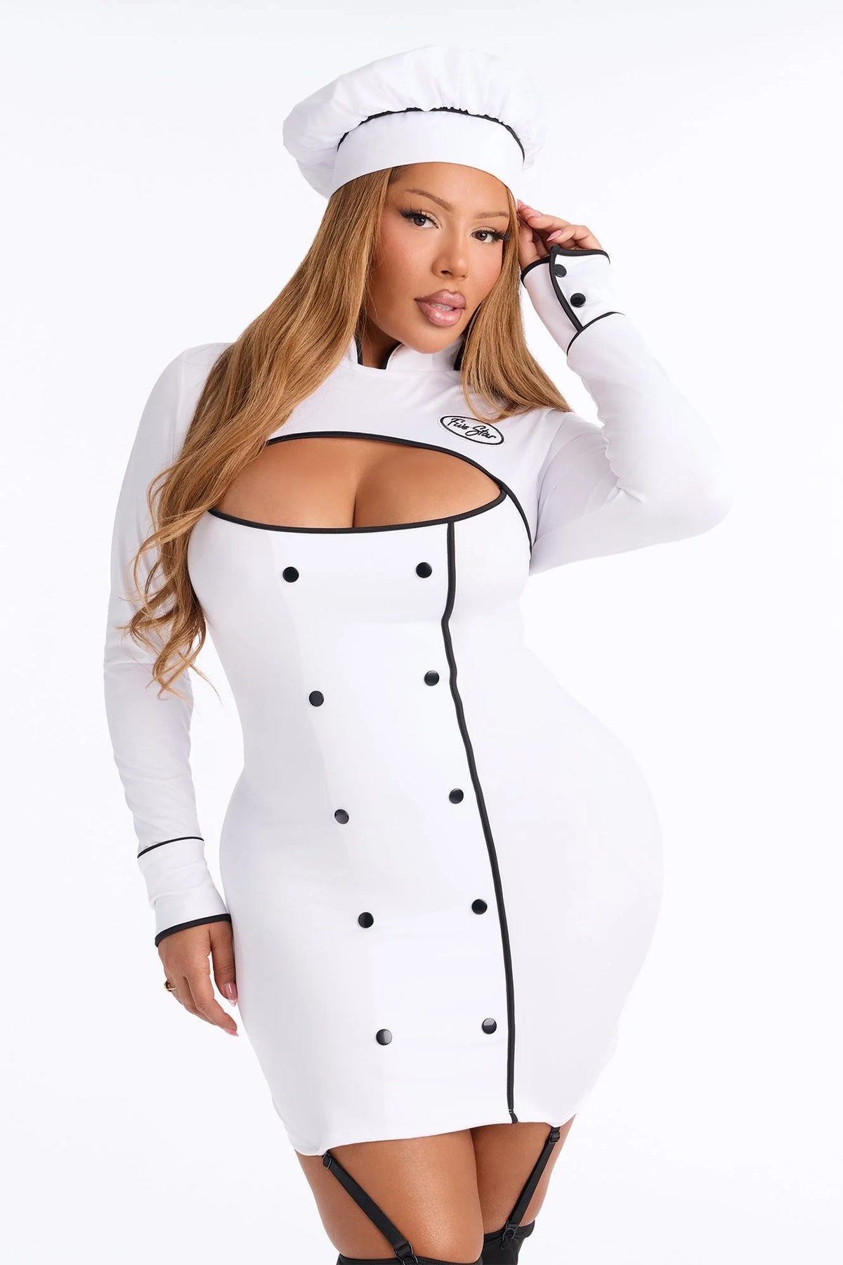 Chef Costume Set Three-Piece Stretchy Cutout Dress With Hat & Leg Accessories