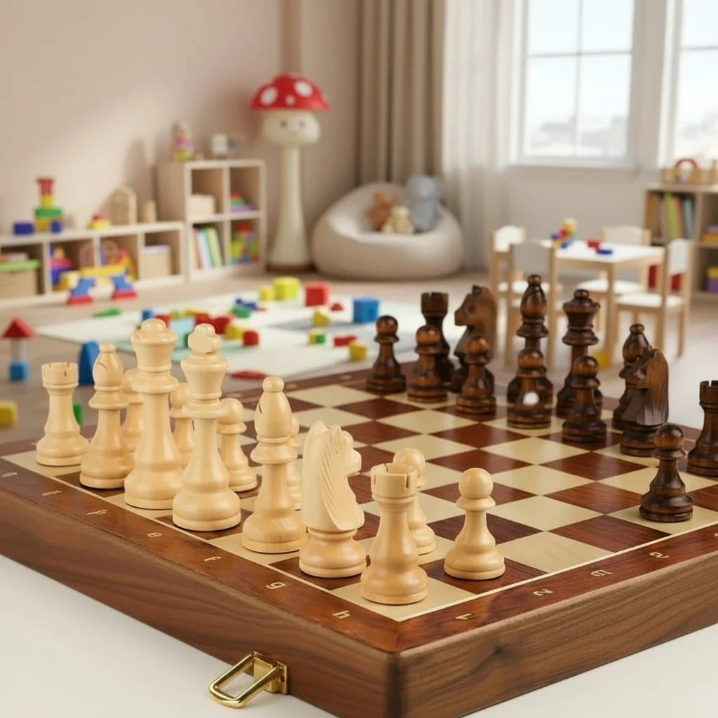 Chess Set Folding Walnut Wood Complete Piece Set