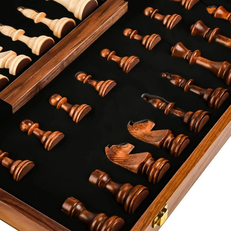 Chess Set Folding Walnut Wood Complete Piece Set