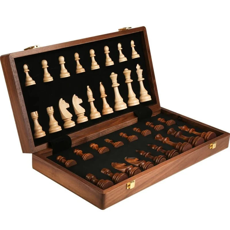Chess Set Folding Walnut Wood Complete Piece Set