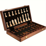 Chess Set Folding Wooden Magnetic Closure Built-In Piece Storage
