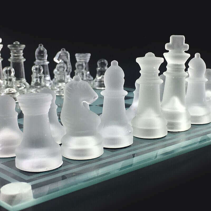 Chess Set Frosted Crystal Pieces Glass Board Satin Finish