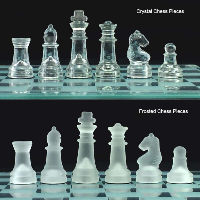 Chess Set Frosted Crystal Pieces Glass Board Satin Finish