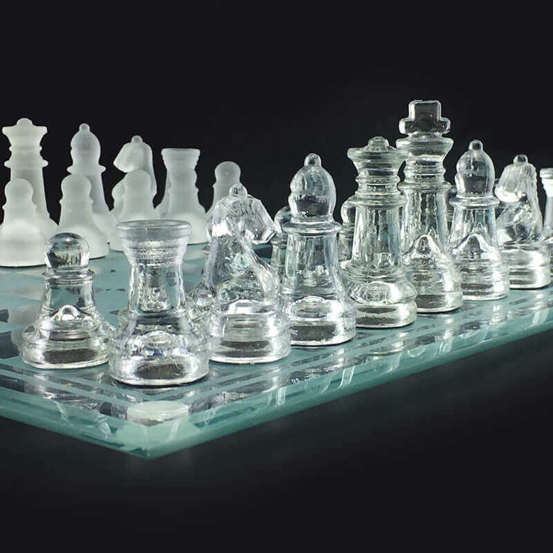 Chess Set Frosted Crystal Pieces Glass Board Satin Finish