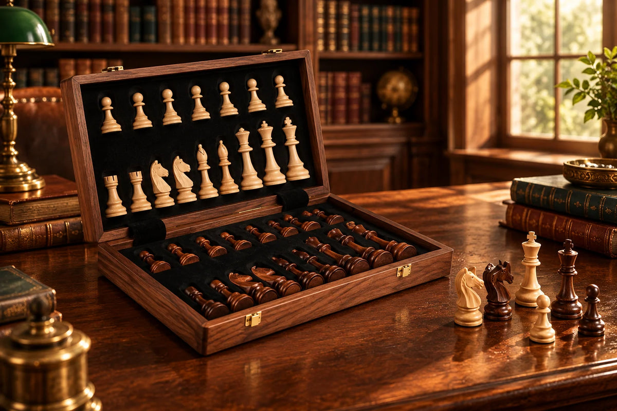 Chess Set Solid Wood Folding Board with Built-In Storage