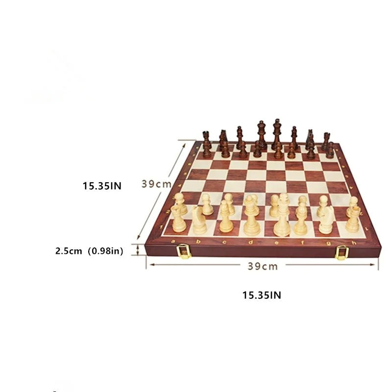 Chess Set Solid Wood Folding Board with Storage