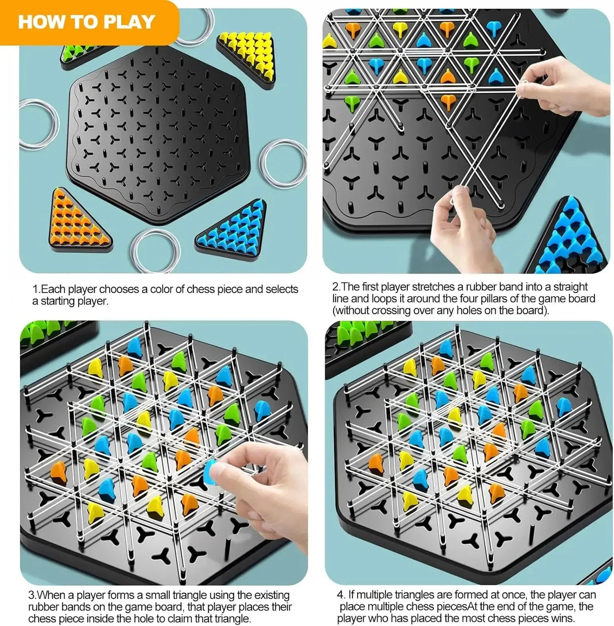 Chess Set Wood Pieces & Rubber Bands Portable