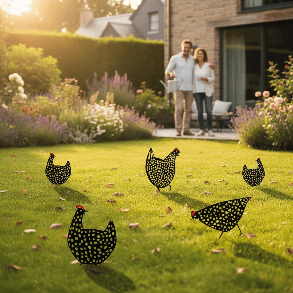 Chicken Garden Statue Weather-Resistant Hand-Painted 5-Piece Set