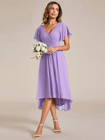 Chiffon Dress V-Neck Short Sleeve Hi-Lo Hem