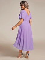 Chiffon Dress V-Neck Short Sleeve Hi-Lo Hem