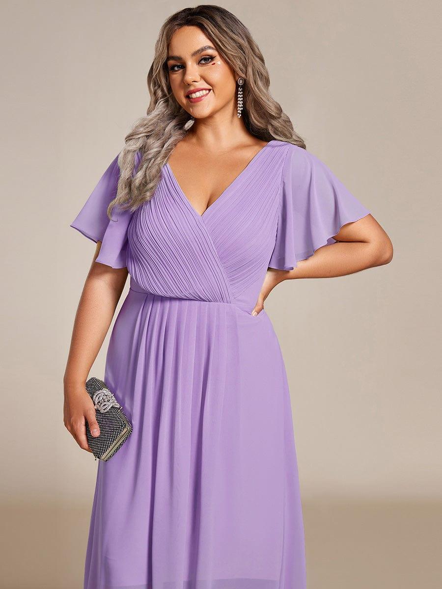 Chiffon Dress V-Neck Short Sleeve Hi-Lo Hem