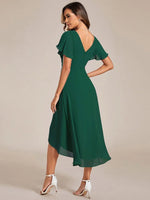 Chiffon Dress V-Neck Short Sleeve Hi-Lo Hem