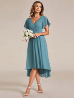 Chiffon Dress V-Neck Short Sleeve Hi-Lo Hem