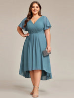 Chiffon Dress V-Neck Short Sleeve Hi-Lo Hem
