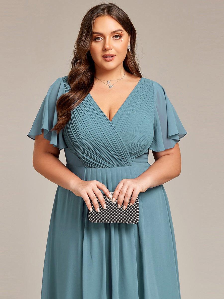 Chiffon Dress V-Neck Short Sleeve Hi-Lo Hem