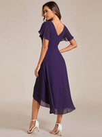 Chiffon Dress V-Neck Short Sleeve Hi-Lo Hem