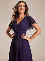 Chiffon Dress V-Neck Short Sleeve Hi-Lo Hem