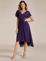 Chiffon Dress V-Neck Short Sleeve Hi-Lo Hem