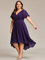 Chiffon Dress V-Neck Short Sleeve Hi-Lo Hem