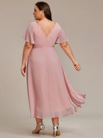 Chiffon Dress V-Neck Short Sleeve Hi-Lo Hem