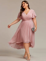Chiffon Dress V-Neck Short Sleeve Hi-Lo Hem