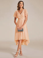 Chiffon Dress V-Neck Short Sleeve Hi-Lo Hem