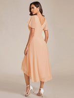 Chiffon Dress V-Neck Short Sleeve Hi-Lo Hem