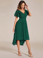 Chiffon Dress V-Neck Short Sleeve Hi-Lo Hem