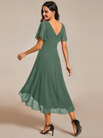 Chiffon Dress V-Neck Short Sleeve Hi-Lo Hem
