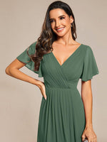 Chiffon Dress V-Neck Short Sleeve Hi-Lo Hem