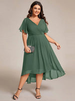 Chiffon Dress V-Neck Short Sleeve Hi-Lo Hem