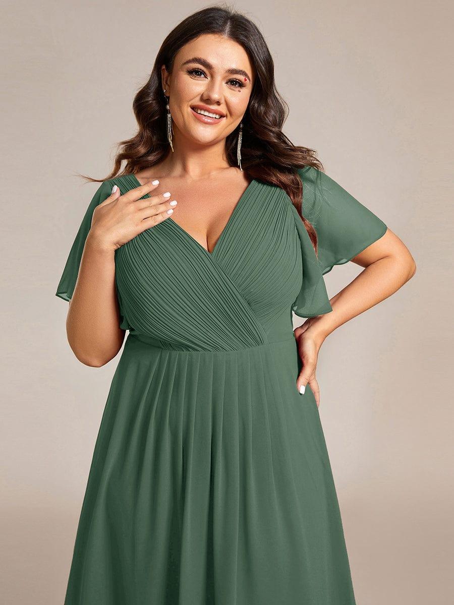 Chiffon Dress V-Neck Short Sleeve Hi-Lo Hem