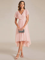 Chiffon Dress V-Neck Short Sleeve Hi-Lo Hem