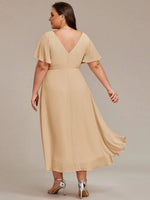Chiffon Dress V-Neck Short Sleeve Hi-Lo Hem