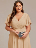 Chiffon Dress V-Neck Short Sleeve Hi-Lo Hem