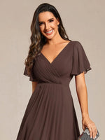 Chiffon Dress V-Neck Short Sleeve Hi-Lo Hem