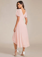 Chiffon Dress V-Neck Short Sleeve Hi-Lo Hem