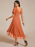 Chiffon Dress V-Neck Short Sleeve Hi-Lo Hem