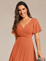 Chiffon Dress V-Neck Short Sleeve Hi-Lo Hem