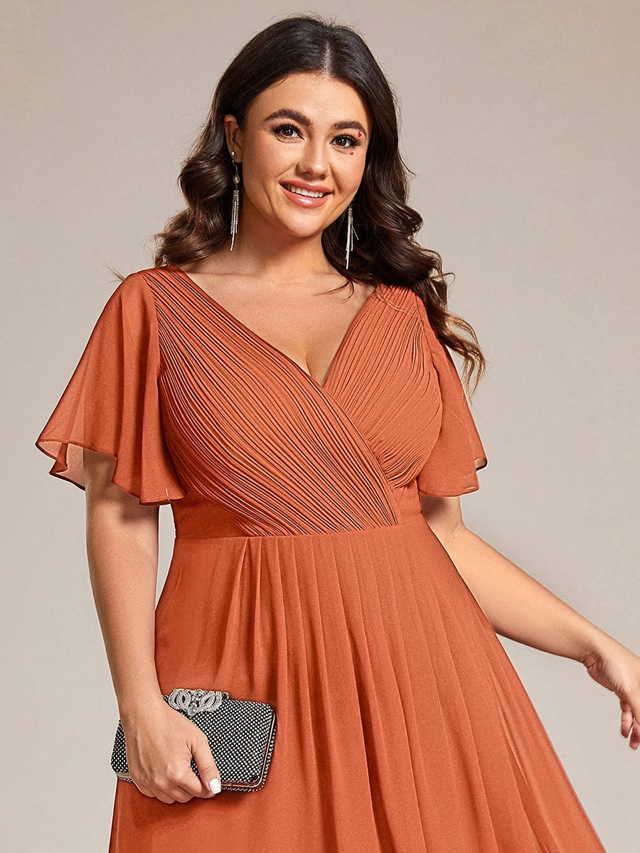 Chiffon Dress V-Neck Short Sleeve Hi-Lo Hem