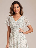 Chiffon Dress V-Neck Short Sleeve Hi-Lo Hem
