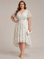 Chiffon Dress V-Neck Short Sleeve Hi-Lo Hem