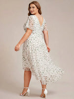 Chiffon Dress V-Neck Short Sleeve Hi-Lo Hem