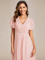 Chiffon Dress V-Neck Short Sleeve Hi-Lo Hem