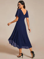 Chiffon Dress V-Neck Short Sleeve Hi-Lo Hem