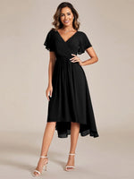 Chiffon Dress V-Neck Short Sleeve Hi-Lo Hem