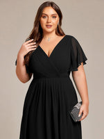 Chiffon Dress V-Neck Short Sleeve Hi-Lo Hem