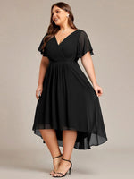 Chiffon Dress V-Neck Short Sleeve Hi-Lo Hem