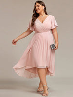 Chiffon Dress V-Neck Short Sleeve Hi-Lo Hem