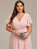 Chiffon Dress V-Neck Short Sleeve Hi-Lo Hem
